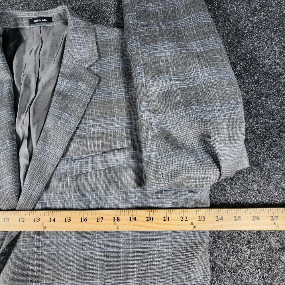 Joseph & Feiss Sport Coat Mens 46L Grey Windowpane‎ Wool Silk Linen Blazer